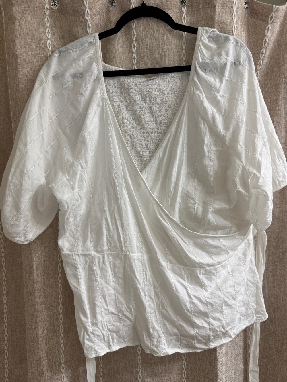 Old Navy White Wrap Blouse with Puff Sleeves